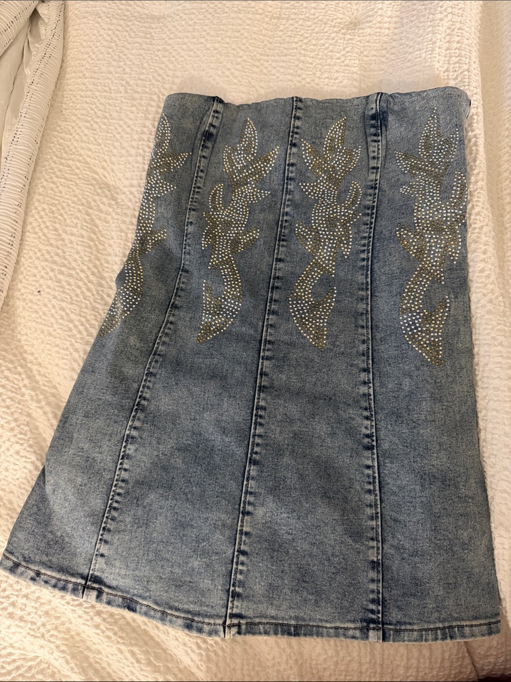 Forever 21 Blue Strapless Denim Dress with Rhinestone Accents